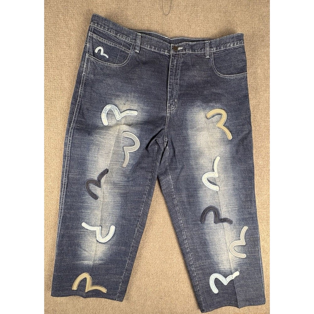 EVISU Genes Jeans Mens 42 Baggy Multi Seagull Embroidered Y2K Denim Hip Hop